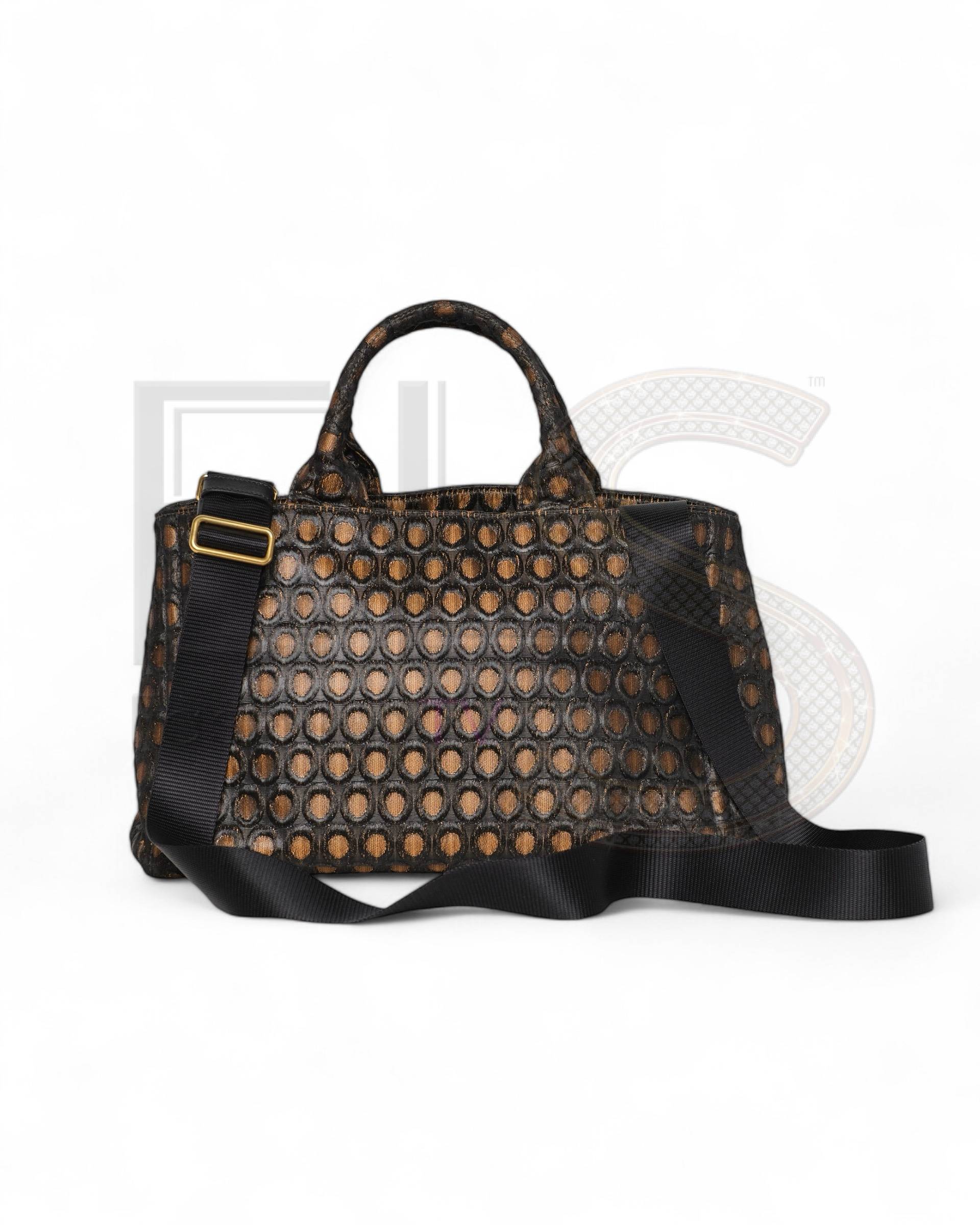 Prada Canapa Shopper Canvas Circle Brown ELS Fashion TV